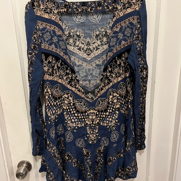 Free People Blue and Cream Backless Dress - Picture 2 of 3